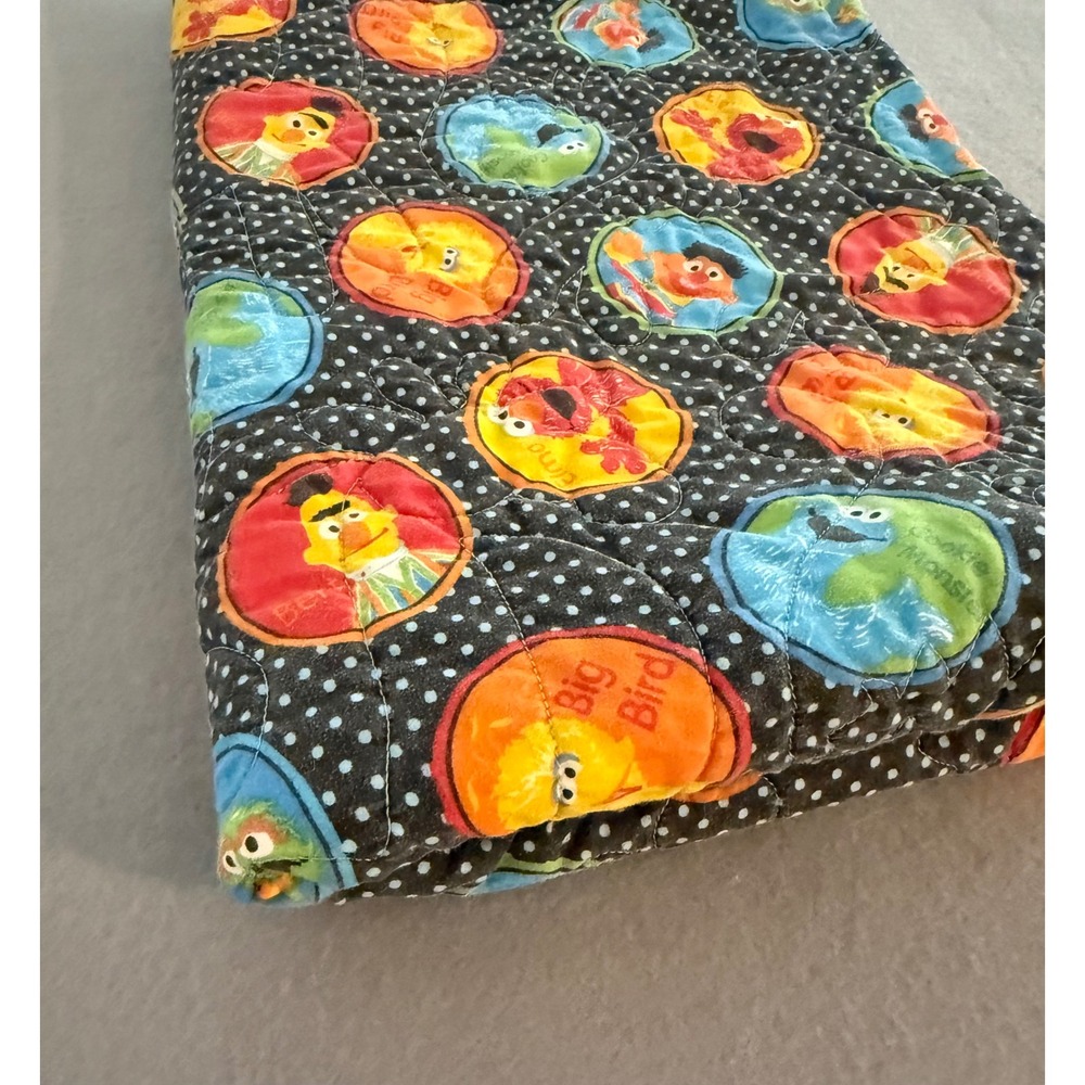 Vtg Style Sesame Street Elmo Quilt Reversible Jungle Animal Patchwork Blanket
